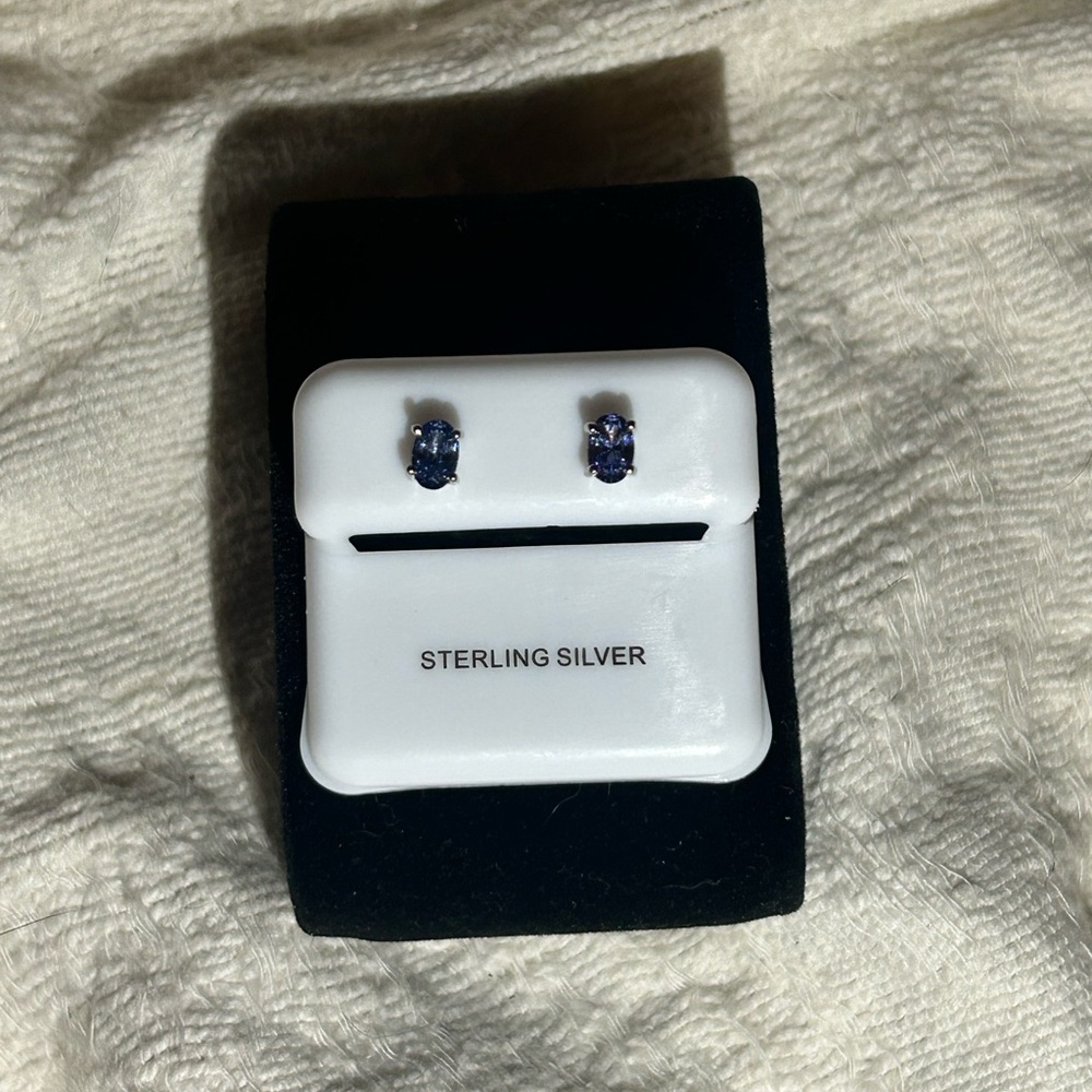 Sterling silver tanzanite oval push back earrings